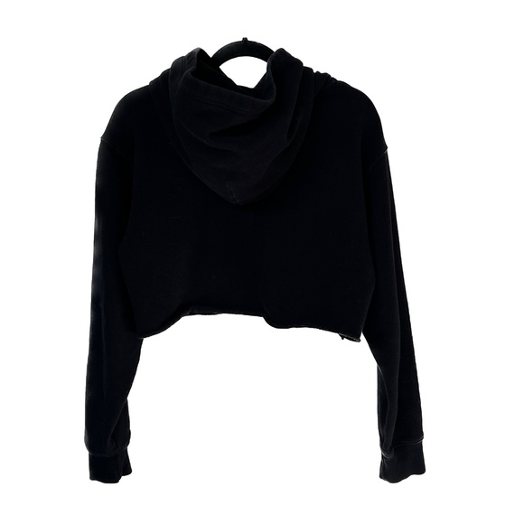 TNA Fleece Hoodie Pullover Pull on Cropped Black Size M Raw Hem - Picture 1 of 6